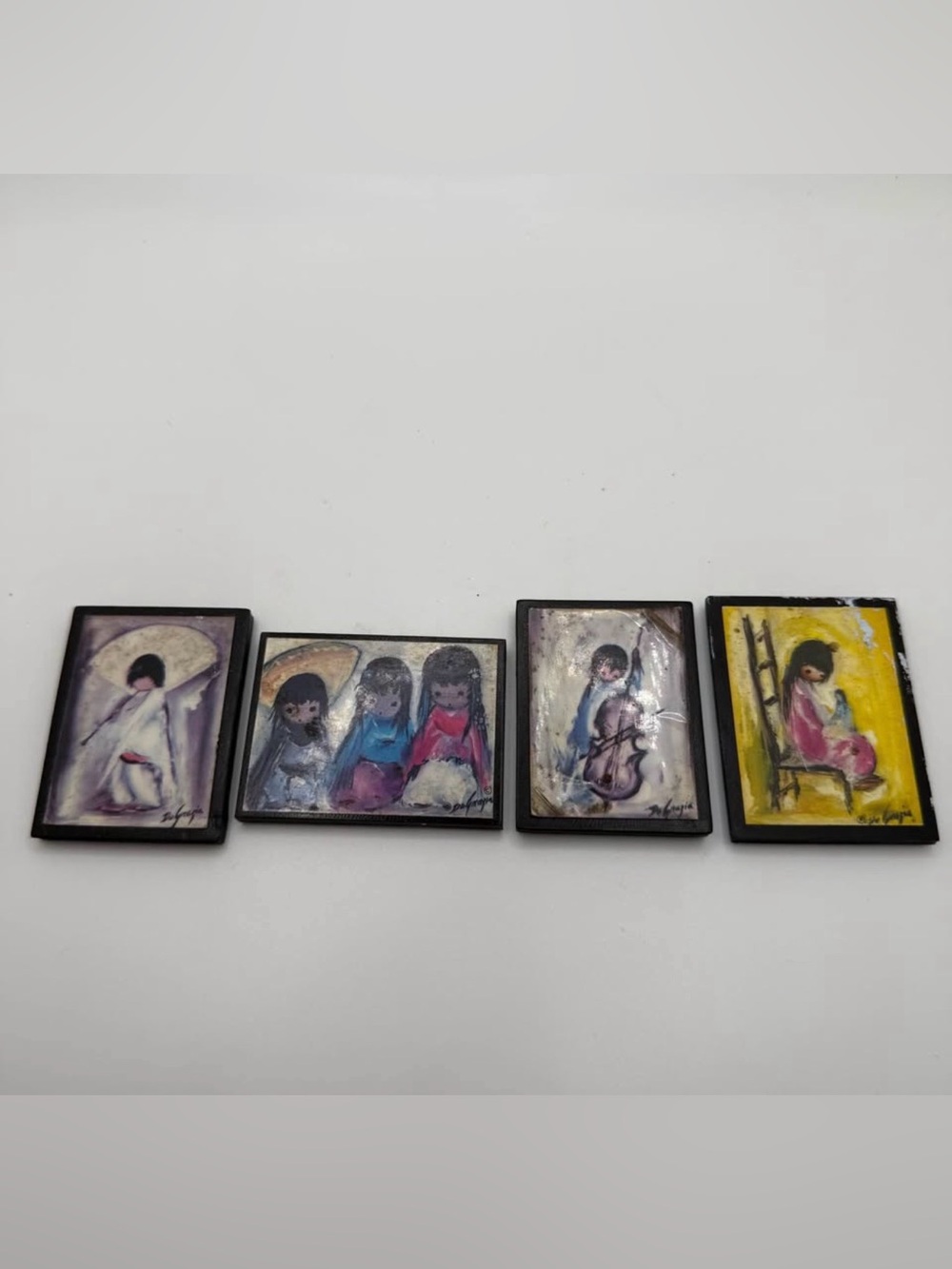 Ettore Ted Degrazia children mini magnets vtg set of 4 lot